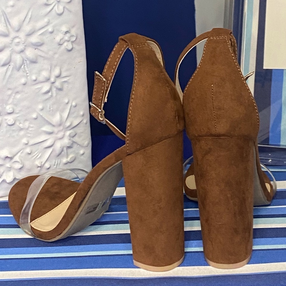 Brown and clear single strap toe and ankle sandal high heels wild diva - Picture 3 of 8